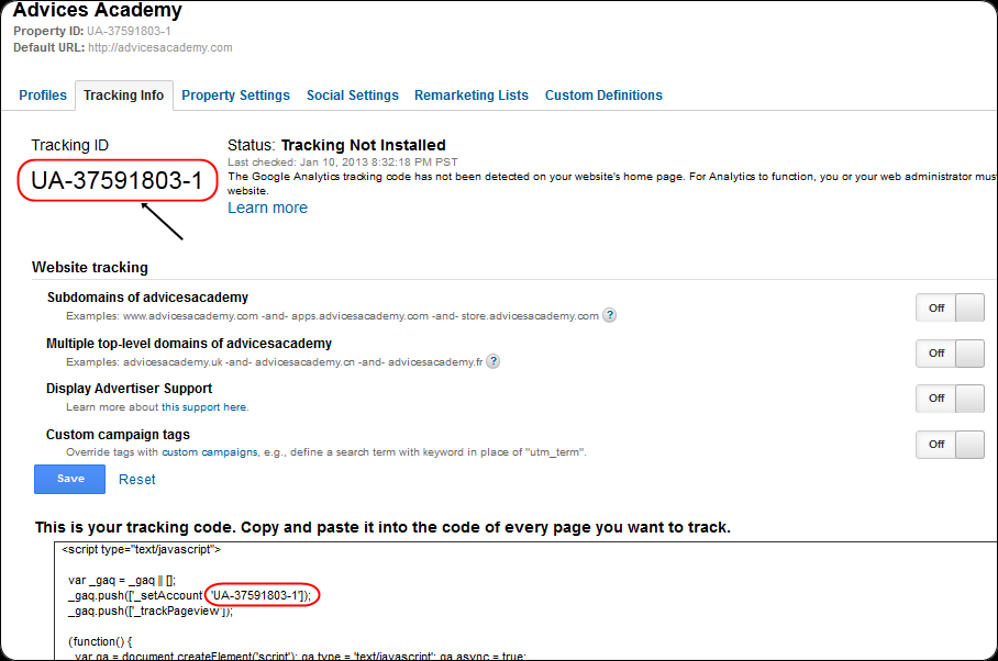 Google Analytics Tracking Code